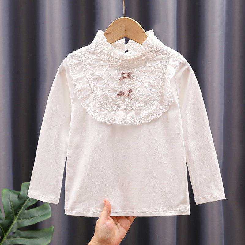 Girl Long Sleeve Blouse with Lace Collar and Ruffle Details Mune Fashion
