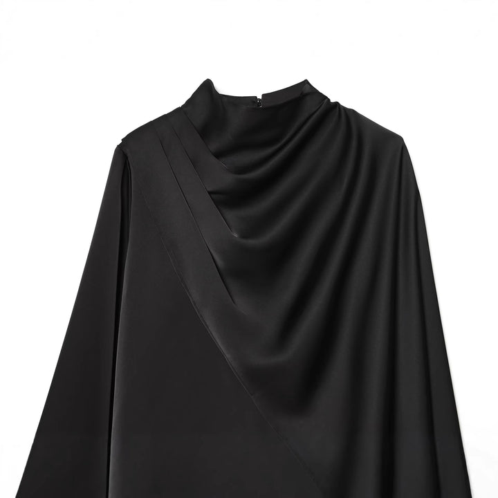 Women's nan asymmetrical draped blouse with waterfall collar and one-arm ruffle Mune Fashion