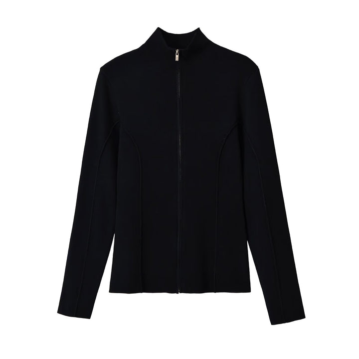 Ladies fitted fine knit jacket with stand-up collar and full-length zipper Mune Fashion