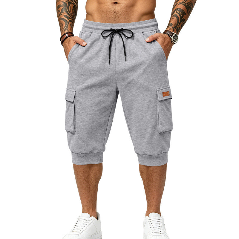 Men's Three-Quarter Sweat Cargo with Elastic Waistband, Drawstring, and Multiple Pockets Mune Fashion