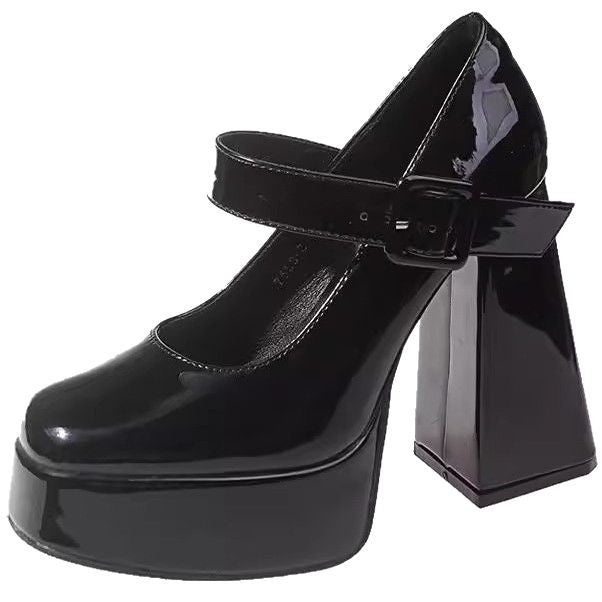 Women's Platform Mary Jane Pumps with Buckle Strap and Sculpted Block Heel Mune Fashion