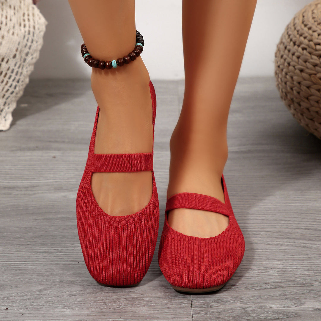 Ladies  lightweight knitted Mary Jane ballerina with elastic strap and flexible rubber sole Mune Fashion