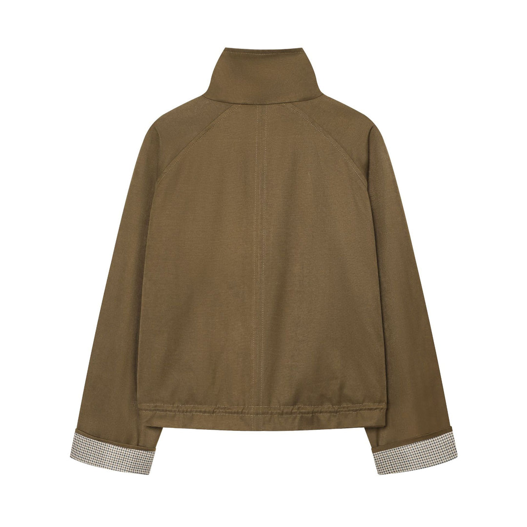 Women Cropped Field Jacket in Utility Look with High Stand-Up Collar and Drawstring Mune Fashion