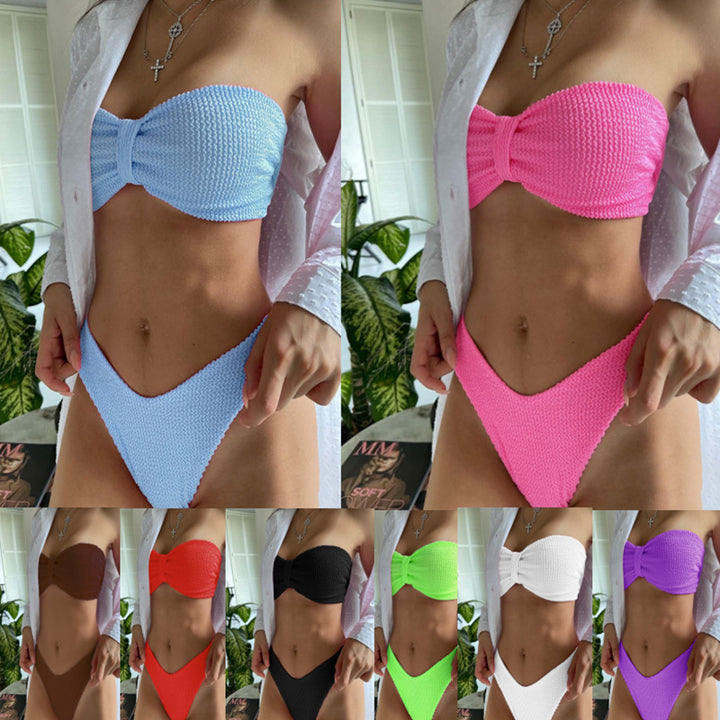 Women's bandeau bikini with textured top and high-cut briefs Mune Fashion