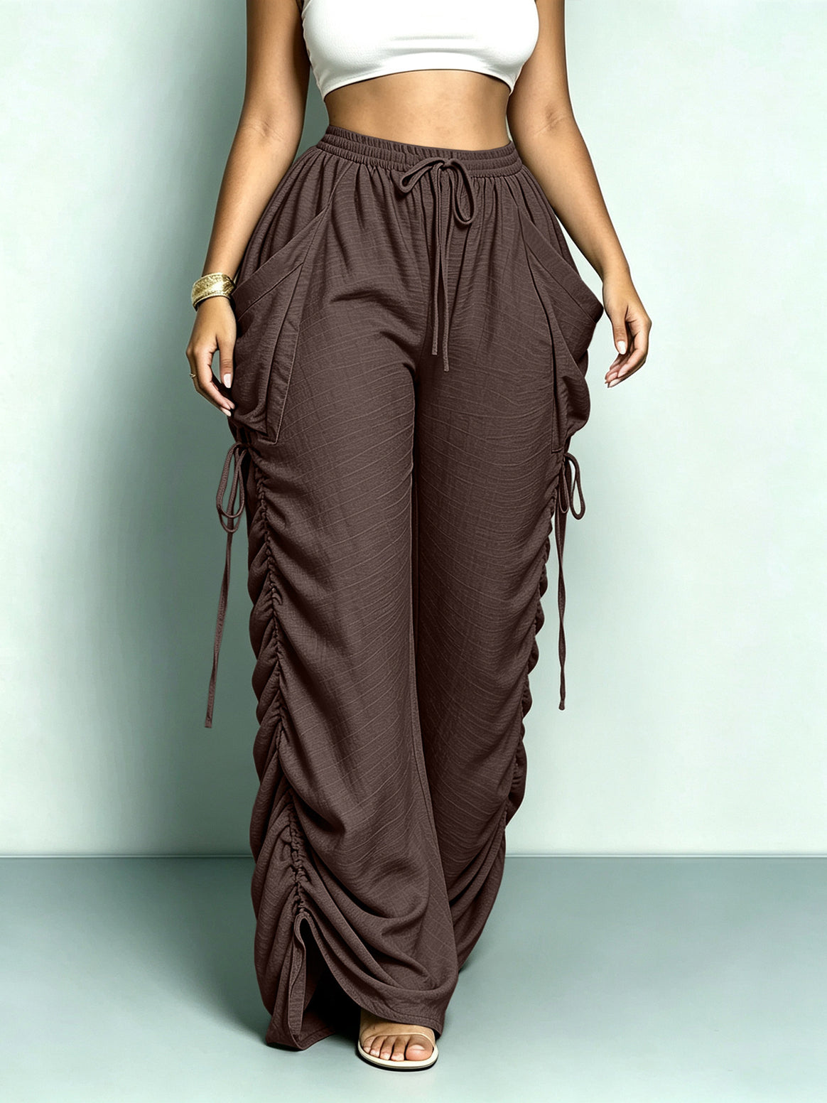 Women's wide Relax Harem pants with side gathering and large pockets Mune Fashion