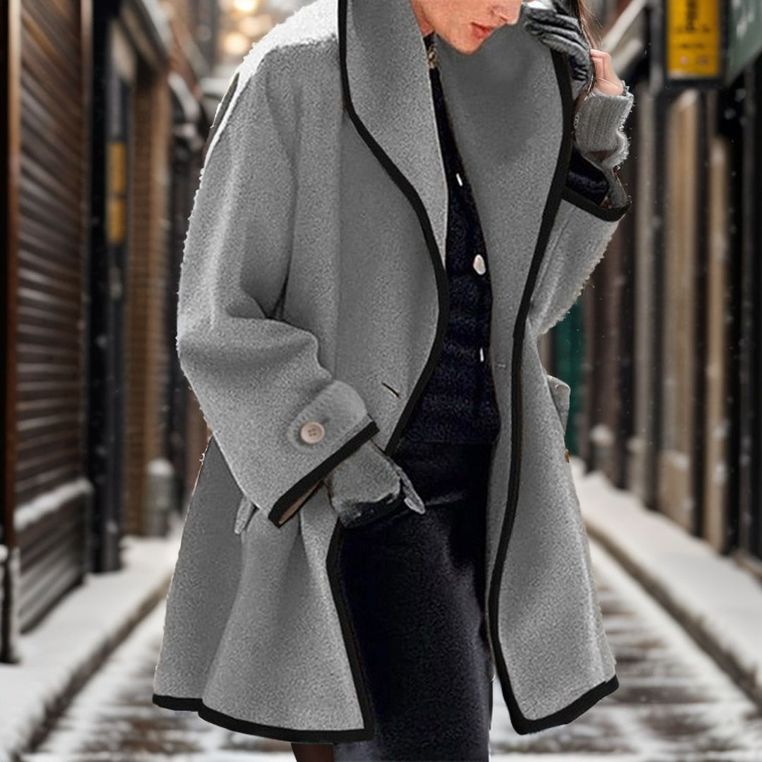 Women nan oversized Bouclé wool blend coat with contrast piping and turned-down collar Mune Fashion