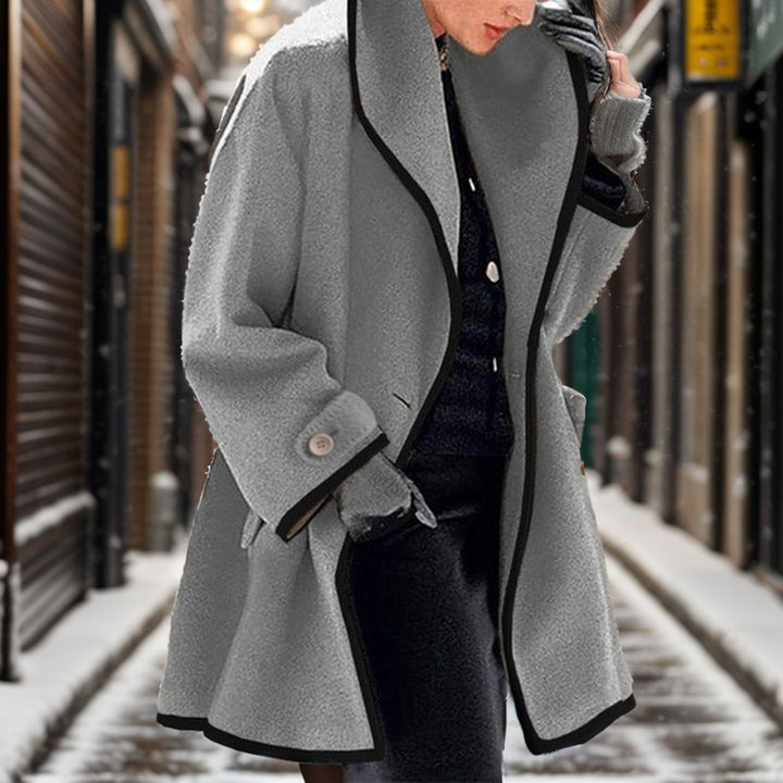 Women nan oversized Bouclé wool blend coat with contrast piping and turned-down collar Mune Fashion