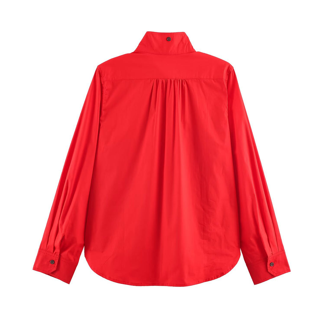 Women's Oversize Utility Shirt Jacket with High Stand-Up Collar and Patch Breast Pockets Mune Fashion