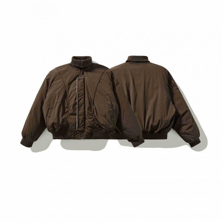 Unisex Short Cut Volume Bomber Jacket with High Ribbed Collar, Concealed Press Stud Placket and Rounded Flap Pockets Mune Fashion
