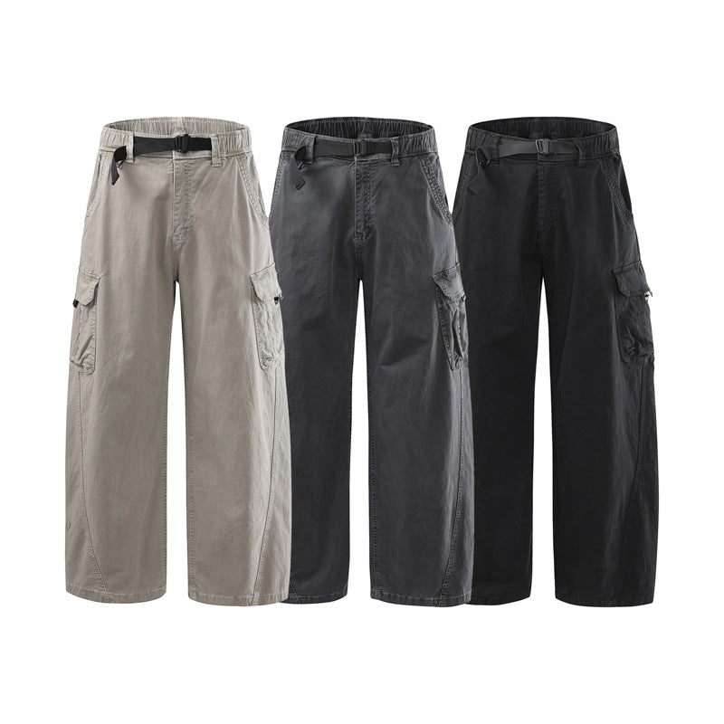 Herren Lässige weite Canvas-Cargo-Hose mit elastischem Tunnelzugbund und integriertem Webgürtel Mune Fashion