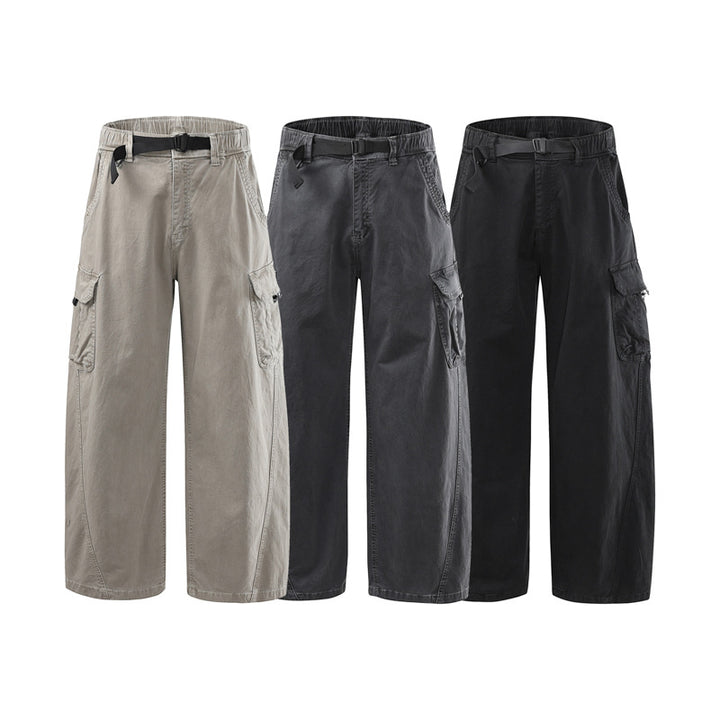 Herren Lässige weite Canvas-Cargo-Hose mit elastischem Tunnelzugbund und integriertem Webgürtel Mune Fashion