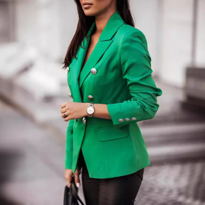 Women's Double-Breasted Blazer with Notched Collar, Structured Fit and Decorative Buttons Mune Fashion