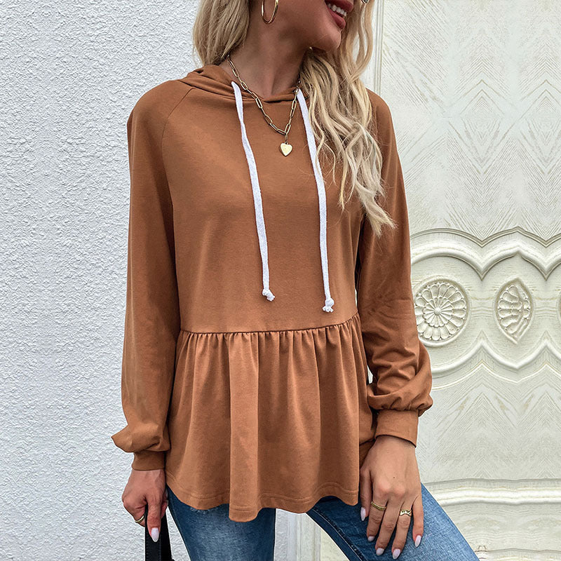 Women's hoodie sweatshirt with gathered waist level and babydoll silhouette Mune Fashion