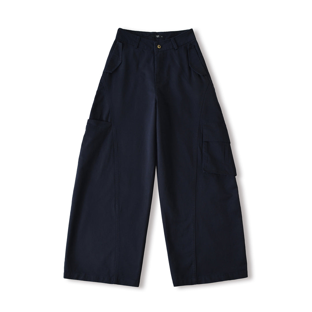 Women's Cropped Cargo Pants with High Waist, Wide Leg, and Flap Pockets Mune Fashion