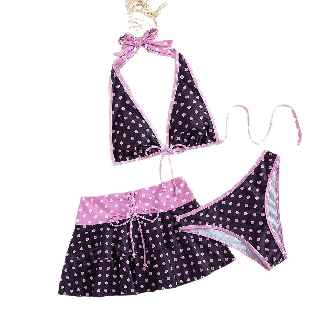 Women's bikini set with playful polka dot design and figure-friendly skirt Mune Fashion