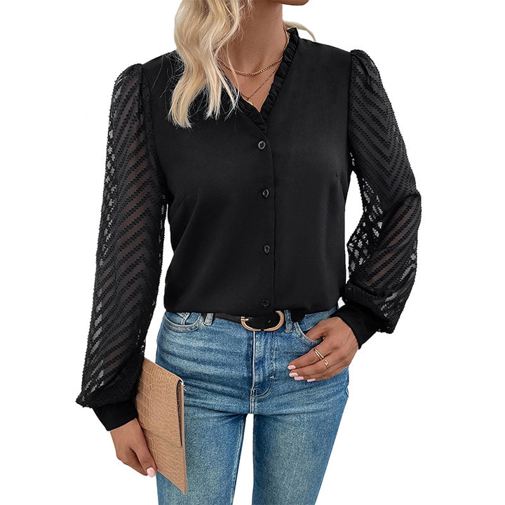 Ladies Elegant V-Neck Blouse Mune Fashion
