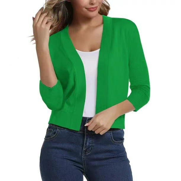 Women’s open short cardigan with three-quarter sleeves and elastic hem Mune Fashion