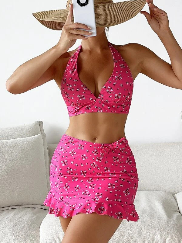 Women’s Bikini Set with High-Waisted Skirt and Refined Floral Pattern Mune Fashion