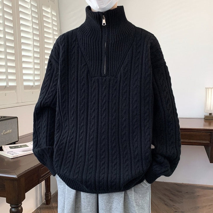 Women chunky knit sweater with stand-up collar Mune Fashion