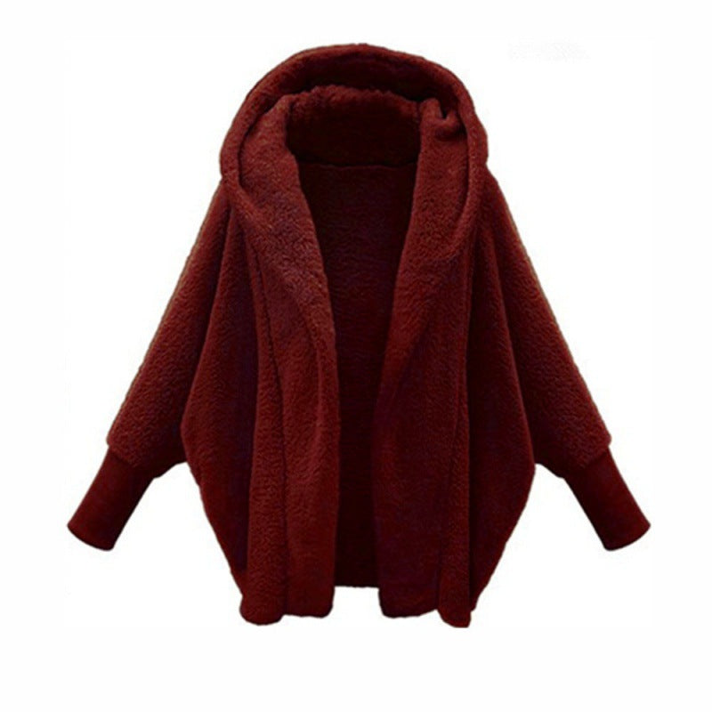 Women's Cozy Oversized Hoodie Cardigan made of Teddy Fleece with Bat Sleeves Mune Fashion