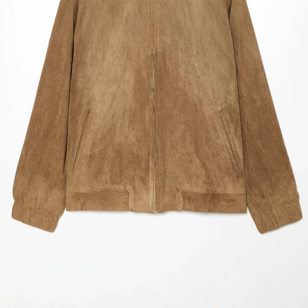 Women's Casual Oversize Bomber Jacket made of Suede-Like Material with Stand-Up Collar and Patch Pockets Mune Fashion