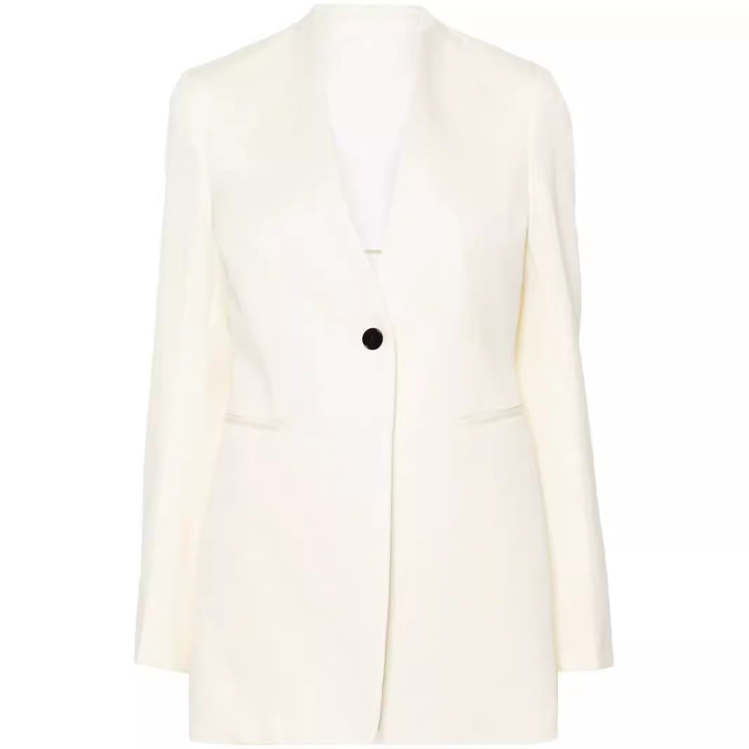 Women Elegant Single-Breasted Long Blazer Set with Wide Palazzo Pants Mune Fashion