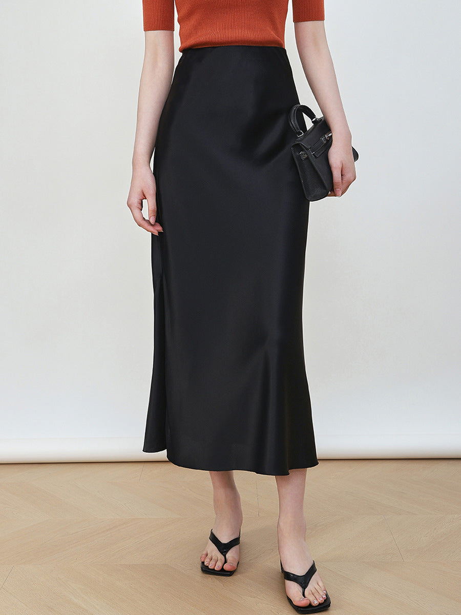 Women's Elegant High-Waisted Satin Midi Skirt Mune Fashion
