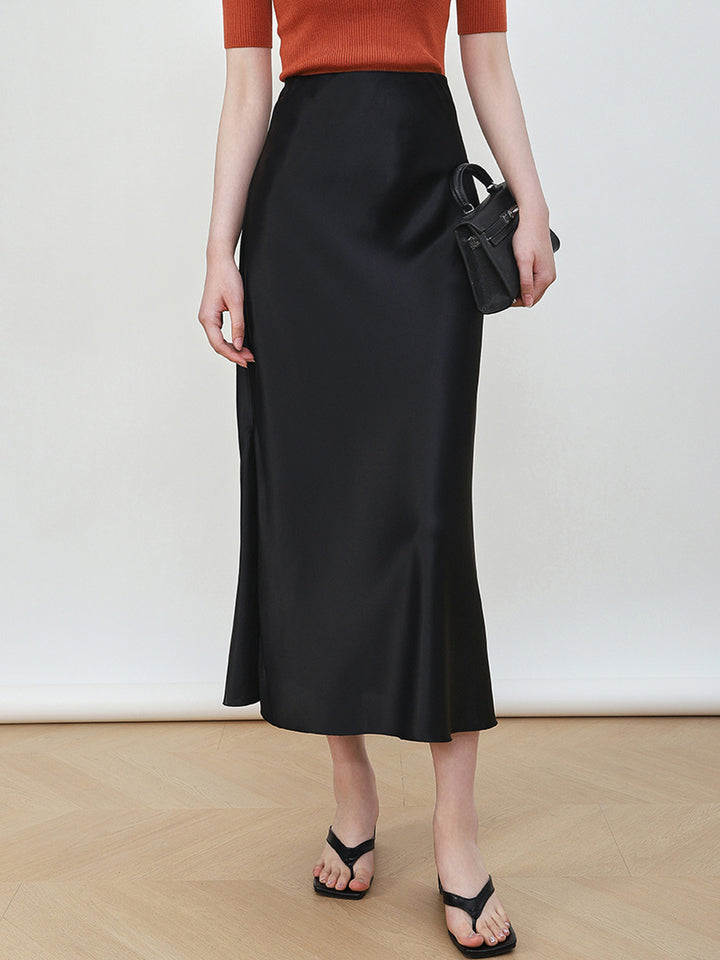 Women's Elegant High-Waisted Satin Midi Skirt Mune Fashion