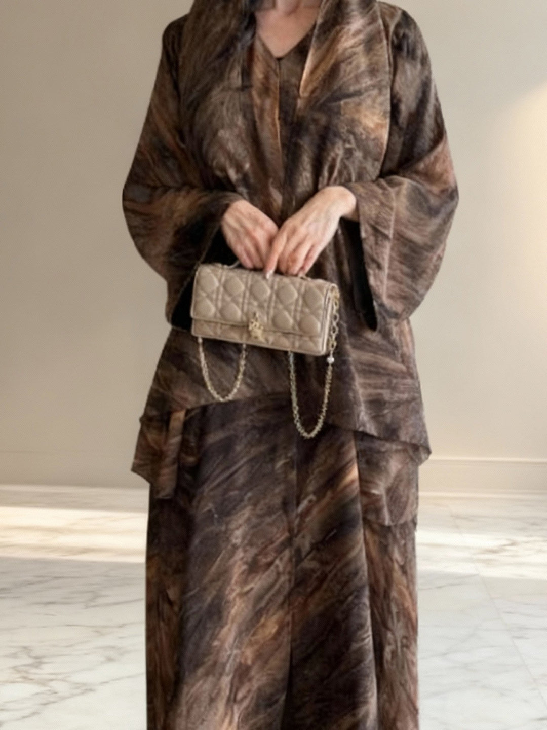 Women's long flowing hooded kaftan dress with wide sleeves and multi-layer chiffon Mune Fashion