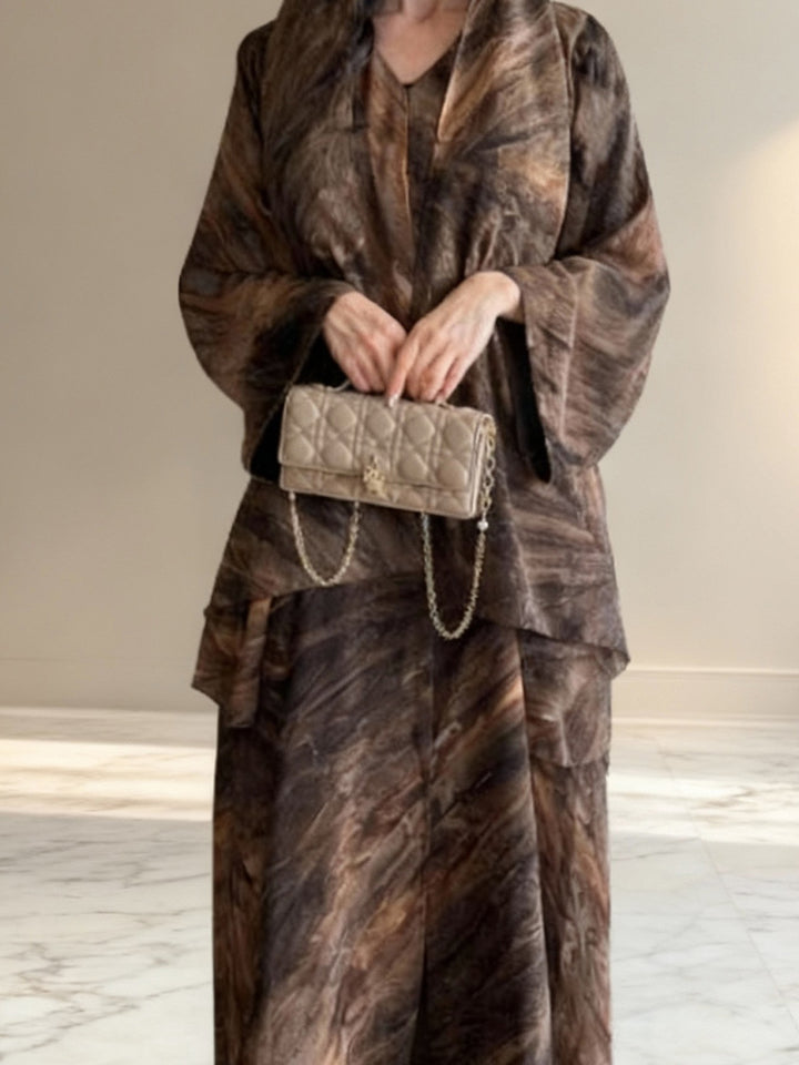 Women's long flowing hooded kaftan dress with wide sleeves and multi-layer chiffon Mune Fashion