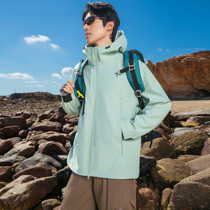 Men's Softshell Outdoor Jacket with Hood, Windproof and Water-Repellent Mune Fashion
