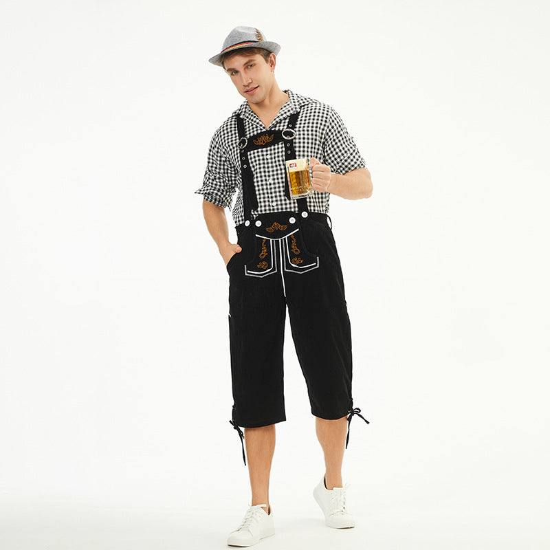 Men's knee-length traditional dungarees with adjustable straps and decorative embroidery Mune Fashion