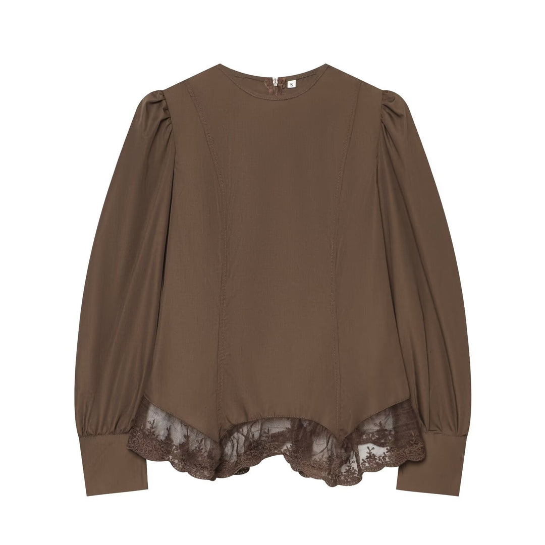 Women's blouse with volume sleeves and lace trim Mune Fashion