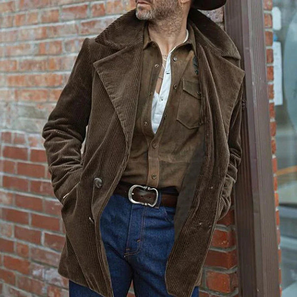 Men's cord coat with wide lapels and double-breasted button placket Mune Fashion
