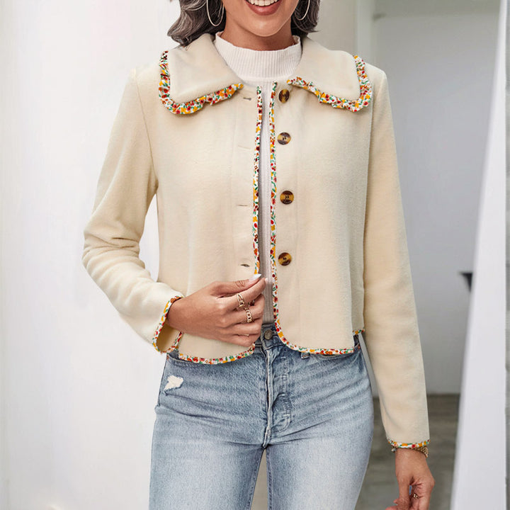 Ladies Elegant Short Jacket with Floral Collar Mune Fashion