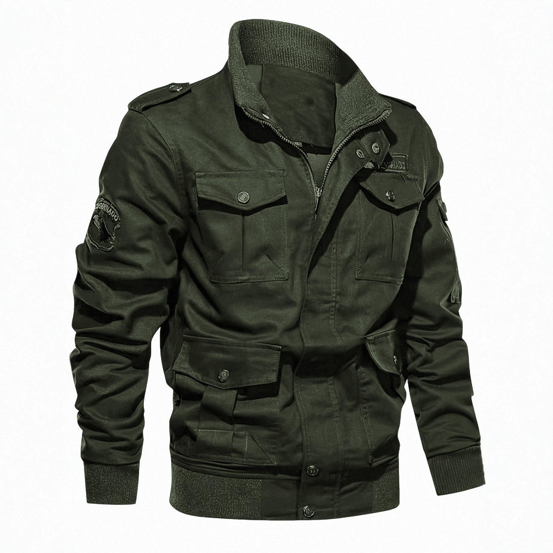 Men's field jacket in military style with multiple pockets and knit collar Mune Fashion