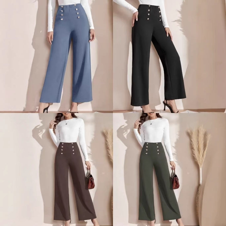 Women’s high-waisted trousers with wide leg, maritime-inspired decorative buttons Mune Fashion