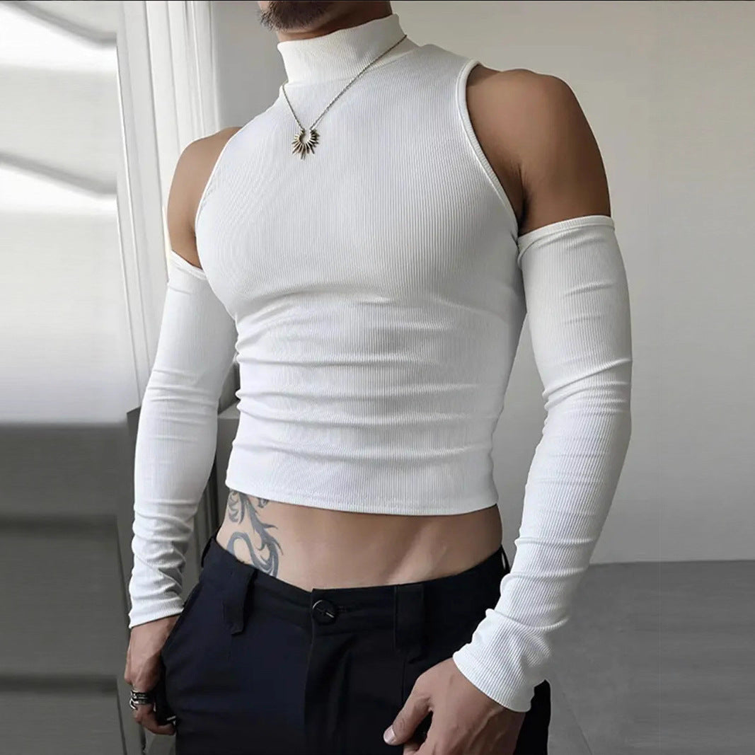 Women's fitted fine knit top with stand-up collar, shoulder cutouts, and long sleeves Mune Fashion
