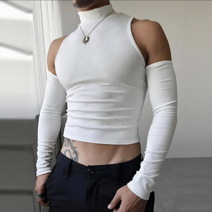Women's fitted fine knit top with stand-up collar, shoulder cutouts, and long sleeves Mune Fashion