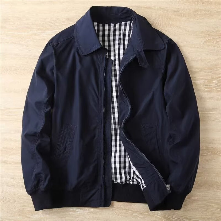 Men's Slim Harrington Jacket in Bomber Style with Shirt Collar and Ribbed Hem Mune Fashion