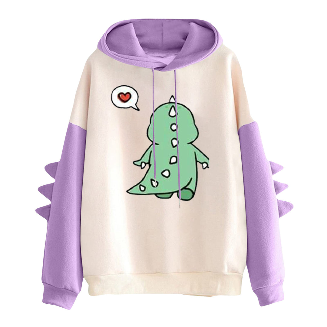 Women's hooded pullover with cute dinosaur print and three-dimensional sleeve details Mune Fashion