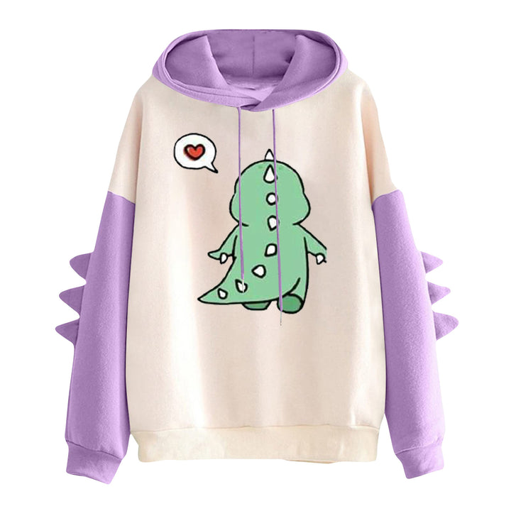 Women's hooded pullover with cute dinosaur print and three-dimensional sleeve details Mune Fashion