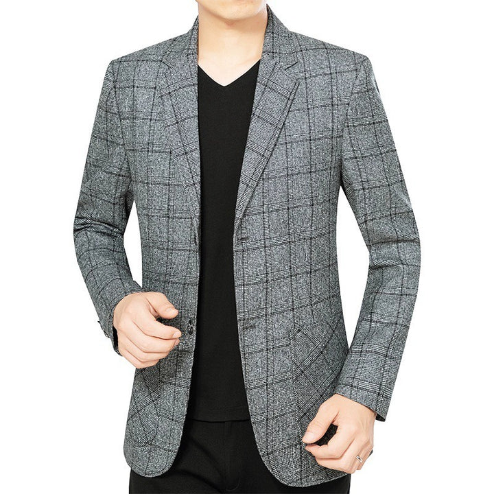 Men's check slim-fit blazer made of wool blend with light stretch Mune Fashion