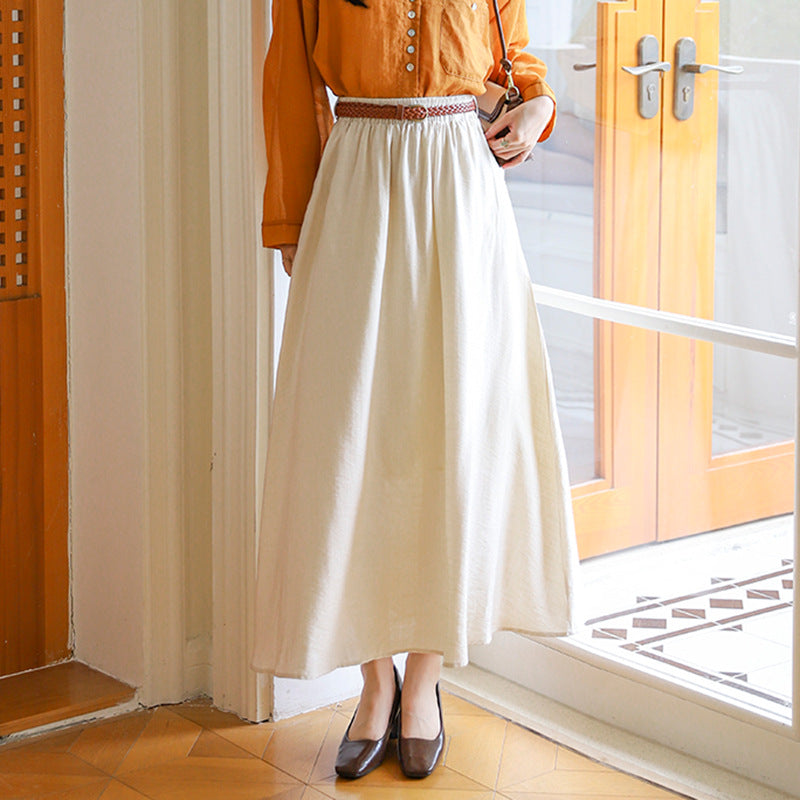 Women's flowing maxi skirt with elastic waistband and braided leather-look belt Mune Fashion