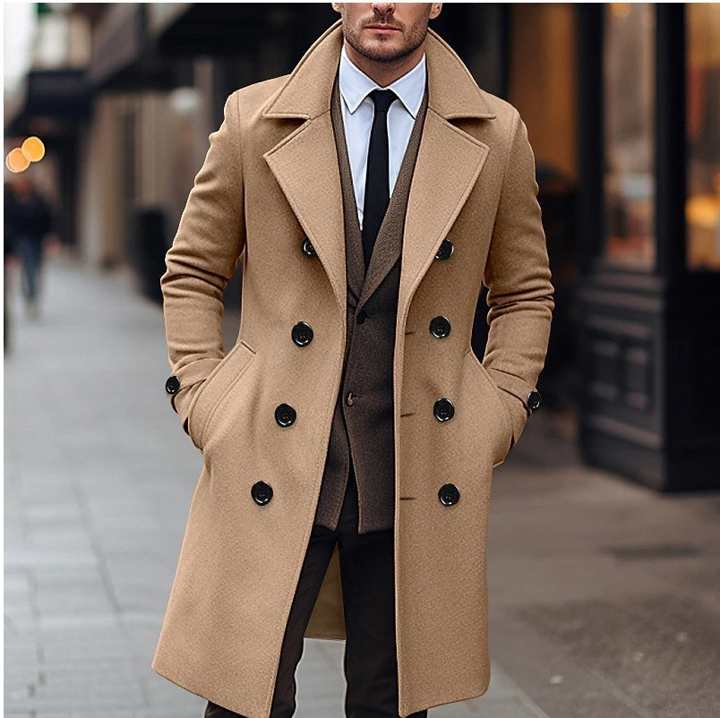 Men's elegant double-breasted wool coat with wide lapels and tailored business cut Mune Fashion