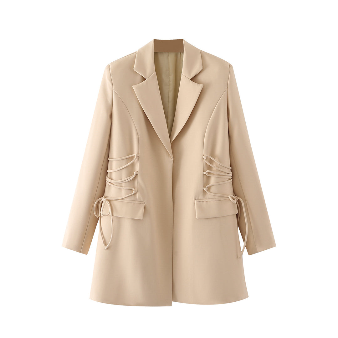 Women's tailored long blazer with side lacing and flap pockets Mune Fashion