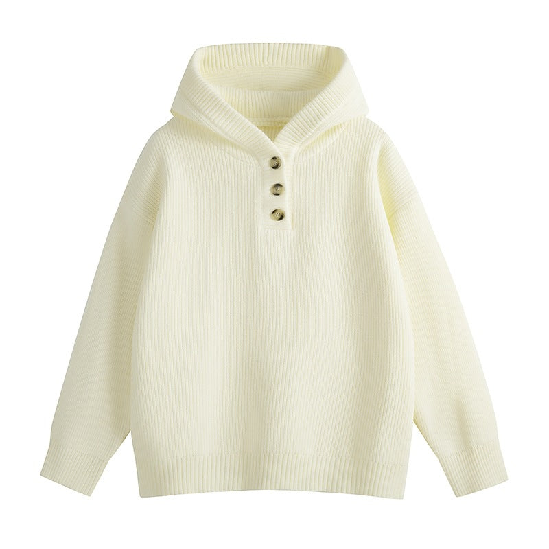 Women Relaxed Hoodie made of ribbed knit with half-button placket Mune Fashion