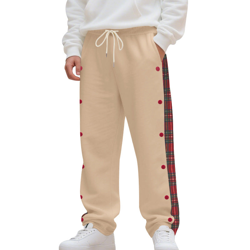 Men's checked side stripe joggers with snap button fly and elastic drawstring Mune Fashion