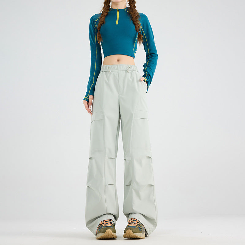 Women's Wide Cargo Pants with Elastic Waistband, Drawstring and Utility Pockets Mune Fashion
