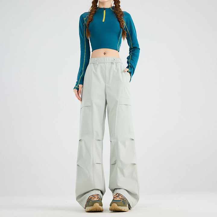 Women's Wide Cargo Pants with Elastic Waistband, Drawstring and Utility Pockets Mune Fashion